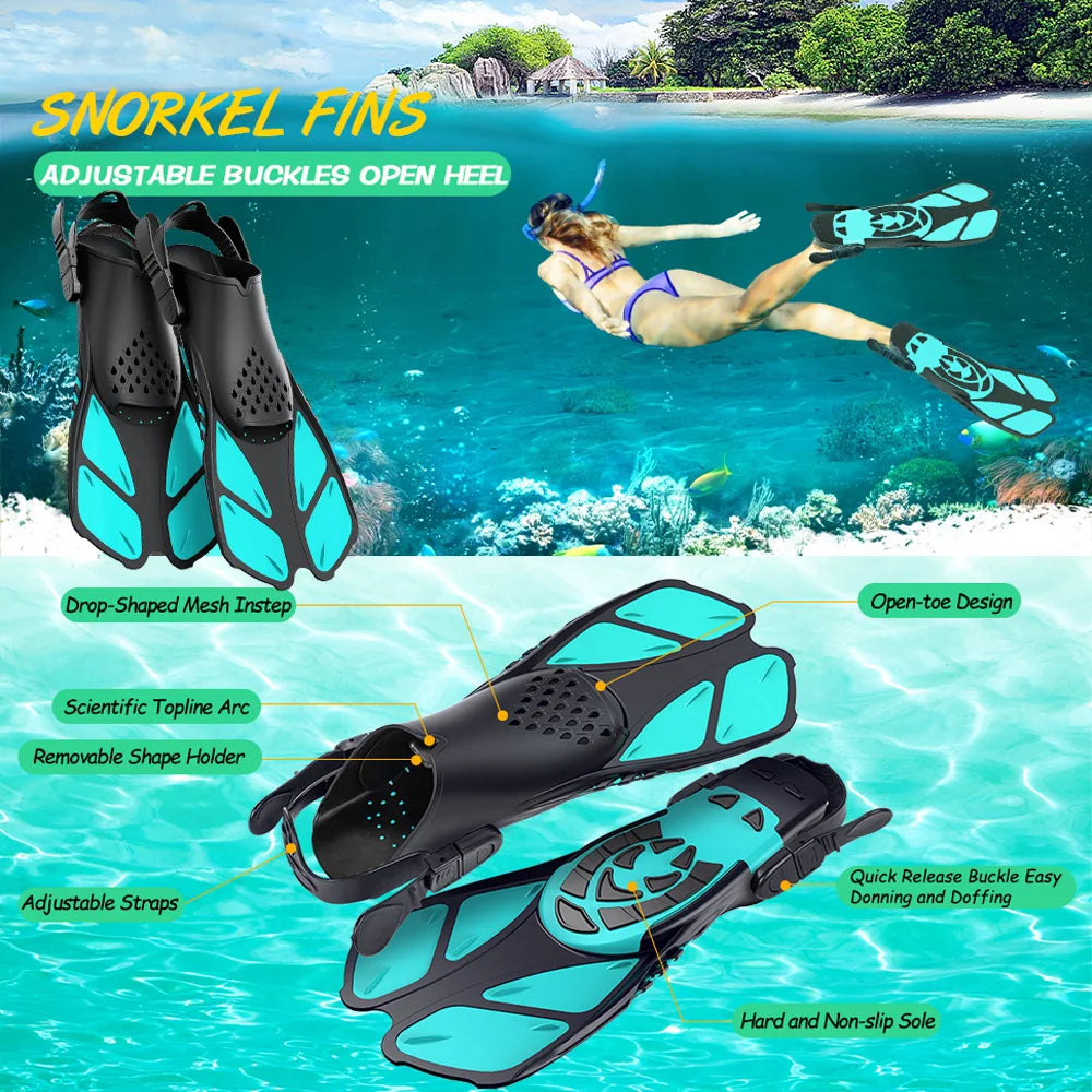 Aletas de Snorkel Ajustables — Silicona, Tacón Abierto, Adultos