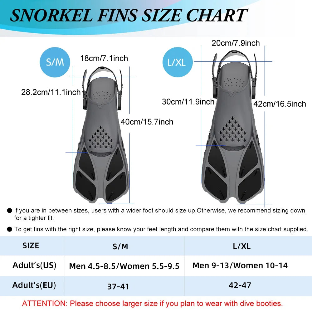 Aletas de Snorkel Ajustables — Silicona, Tacón Abierto, Adultos