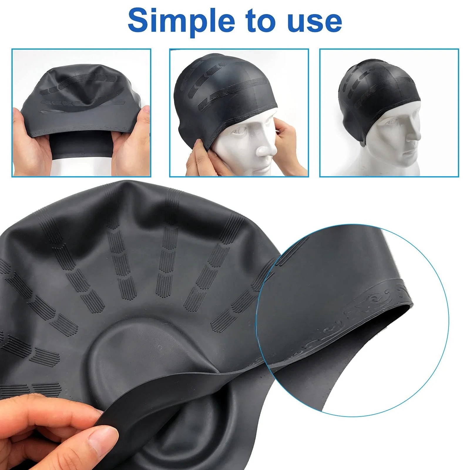 Gorro de Natación de Silicona con Protección de Oídos 3D