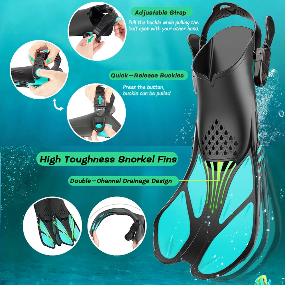 Aletas de Snorkel Ajustables — Silicona, Tacón Abierto, Adultos