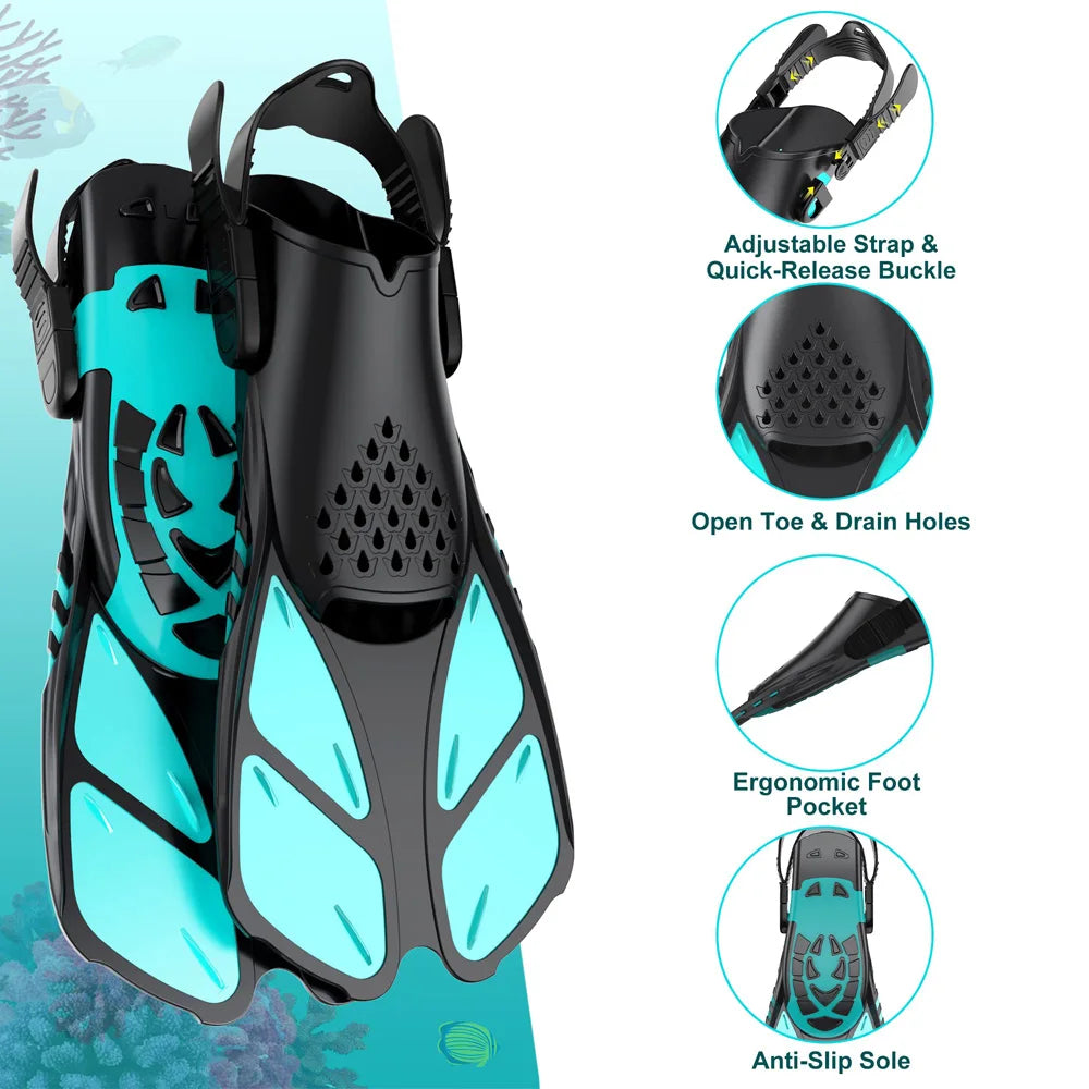 Aletas de Snorkel Ajustables — Silicona, Tacón Abierto, Adultos