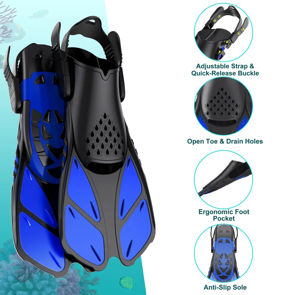 Aletas de Snorkel Ajustables — Silicona, Tacón Abierto, Adultos